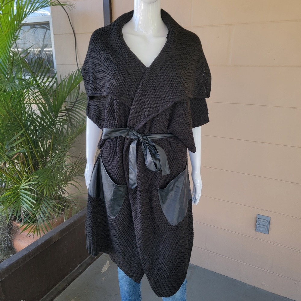 VTG 90s Y2K New York Company Gothic Black Knit Cardigan Women L Minimalist Urban